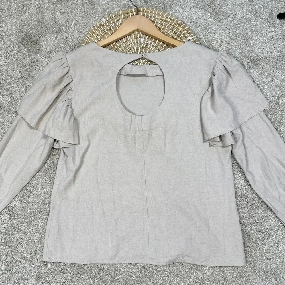 The Odells Ruffle Shoulder Long Sleeve Top Blouse in Beige Cottagecore Size S - Picture 9 of 14